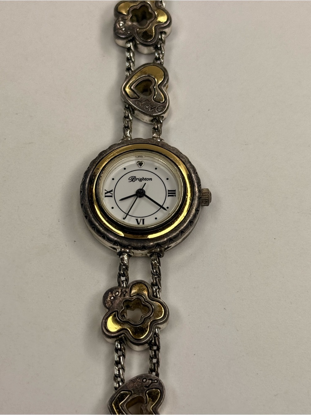 Brighton Two-Tone Heart & Flower Bracelet Watch in Gold and Silver